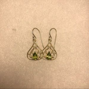 Beautiful Silver and Green Tear Drop Earrings